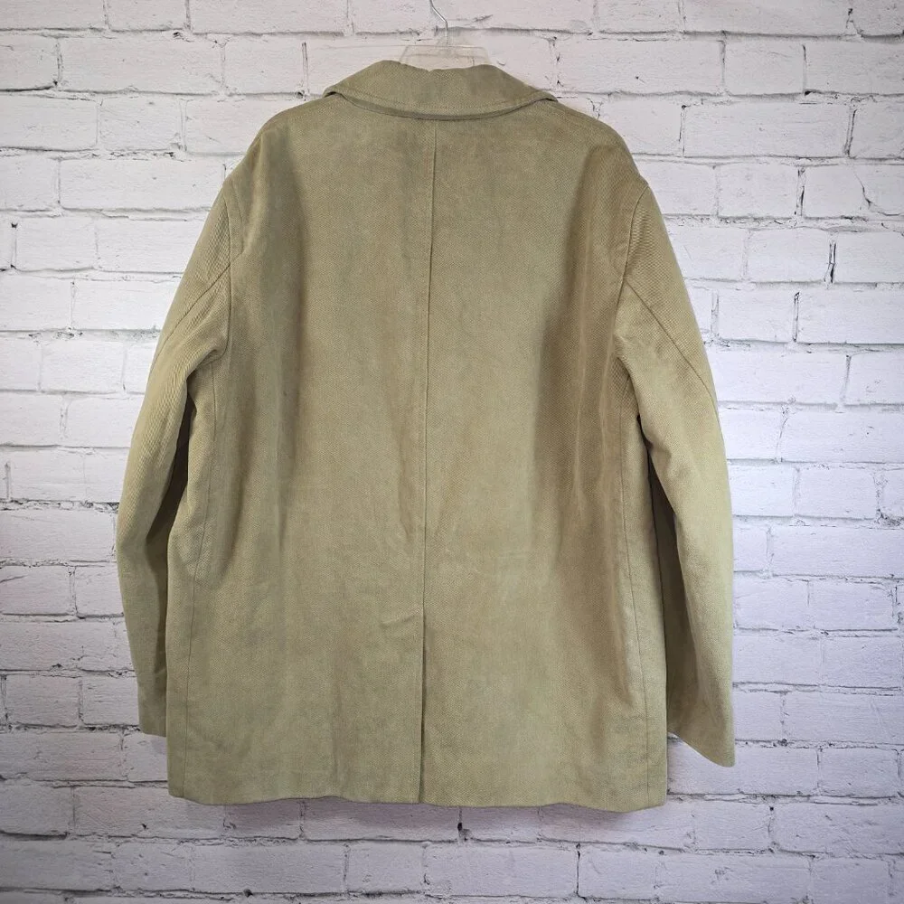 J CREW BARN COAT SIZE LARGE KHAKI GREEN LINED BUTTON-UP WINTER WARM EUC MENS